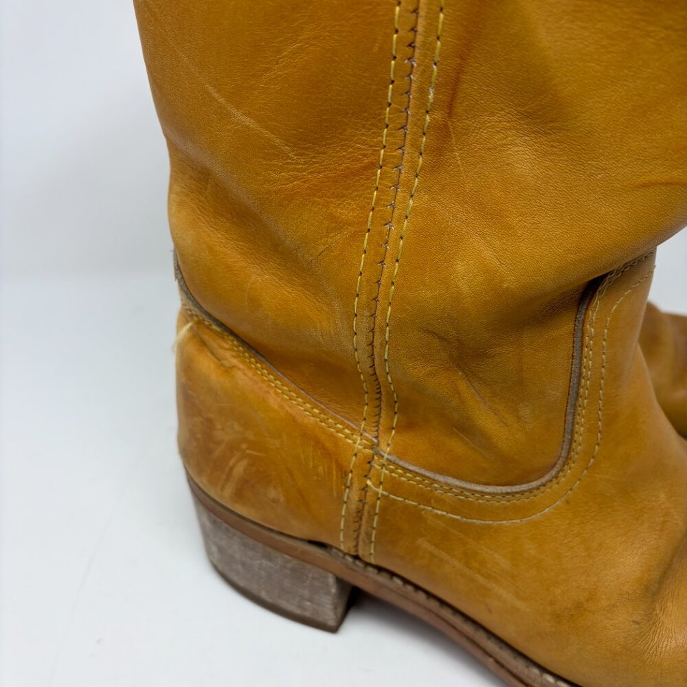 Landis Vtg Tan Leather Campus Distressed Boots Wide 9.5 - Picture 6 of 16